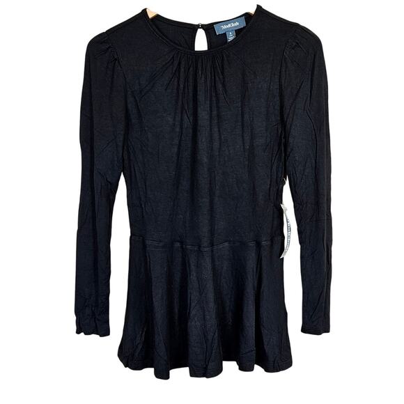 Modcloth Full Of Purpose Peplum Top Long Sleeve Black Women's Size Small Casual - Picture 2 of 10